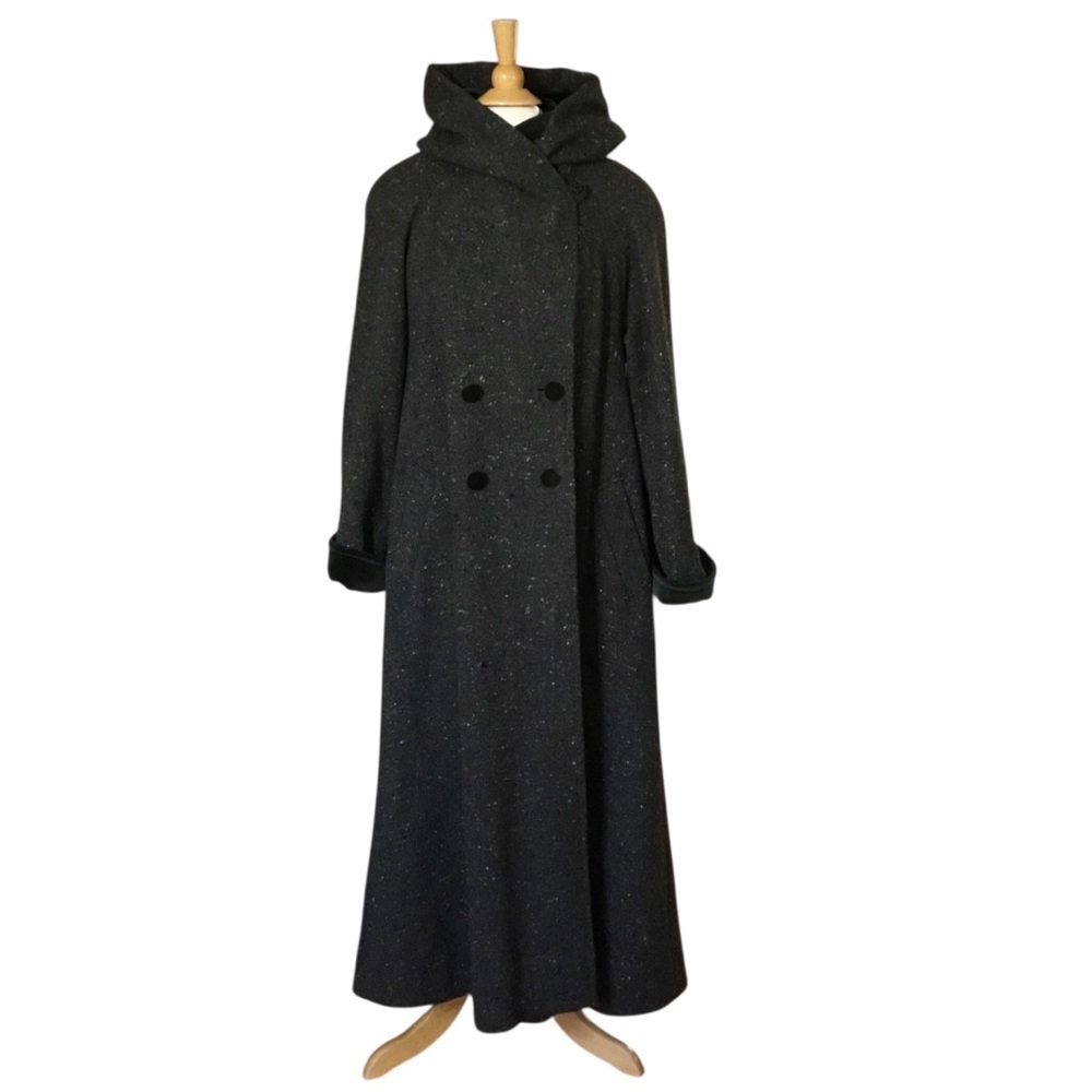 Vintage Jimmy Hourihan Donegal Tweed New Wool Full Length Hooded Coat